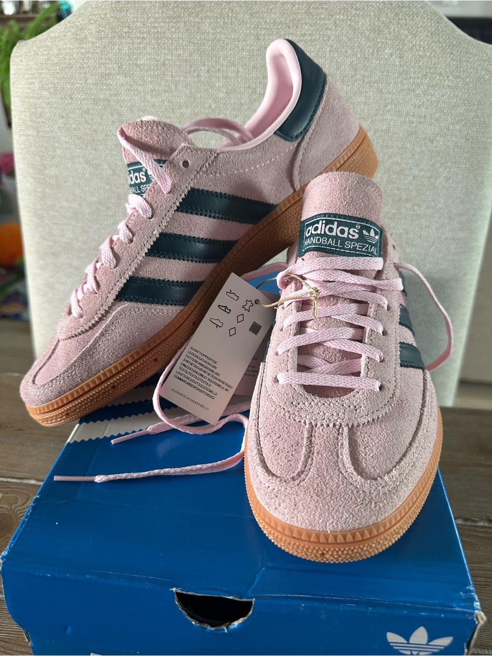 adidas Handball Spezial Pink Suede Sneakers with Navy Blue Stripes